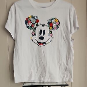 Disney Kids White Tee with Floral Mickey Design